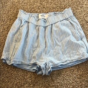 Hollister Women's Sky Blue Striped High Waist Shorts